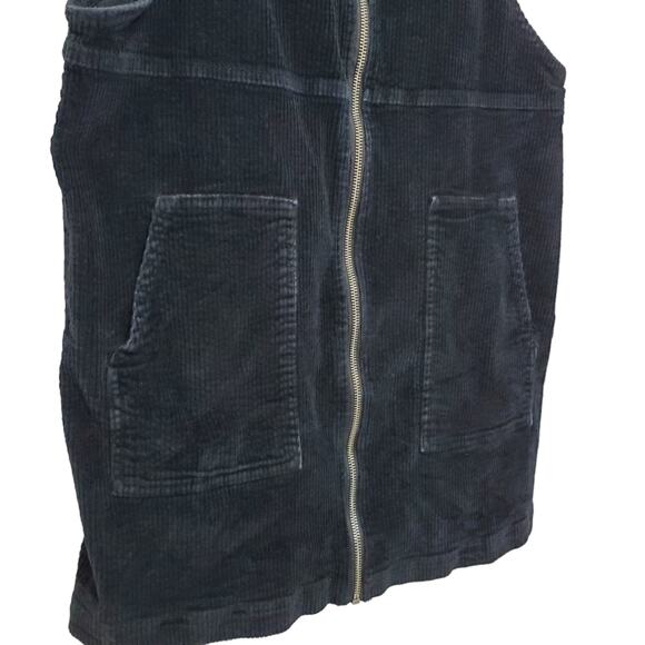 SO | Soft Corduroy Zip Front Cord Pinafore Utility Bib Coverall Mini Dress - Picture 3 of 7